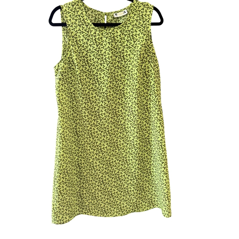 Tickets Vintage 70s Lime‎ Green Leaf PrintShift Mini Dress Large Retro Groovy